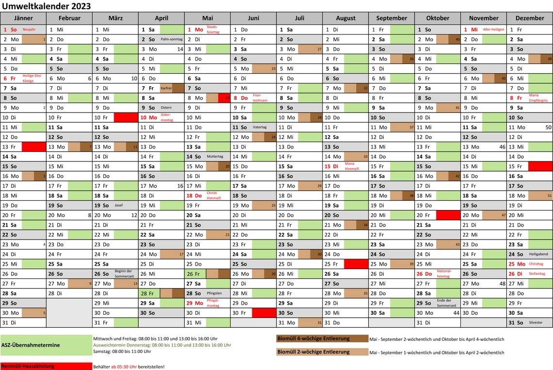 Umweltkalender der Gemeinde Stubenberg am See